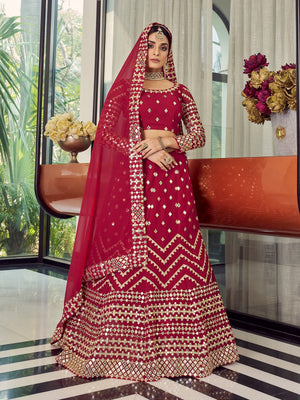 Rajwada Women Red Elegant  Semi Stitched Lehenga With  Unstitched Blouse