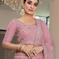 Rajwada Women Pink Embroidered Organza Semi Stitched Lehenga With Unstitched Blouse