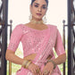 Rajwada Women Pink Embroidered Georgette Semi Stitched Lehenga With Unstitched Blouse