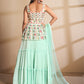 Rajwada Women Sea Green Embroidered Georgette Semi Stitched Lehenga With Unstitched Blouse
