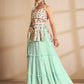 Rajwada Women Sea Green Embroidered Georgette Semi Stitched Lehenga With Unstitched Blouse