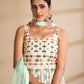 Rajwada Women Sea Green Embroidered Georgette Semi Stitched Lehenga With Unstitched Blouse