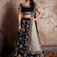 Rajwada Women Dark Blue Embroidered Semi Stitched Lehenga With Unstitched Blouse