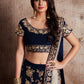 Rajwada Women Dark Blue Embroidered Semi Stitched Lehenga With Unstitched Blouse