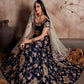 Rajwada Women Dark Blue Embroidered Semi Stitched Lehenga With Unstitched Blouse