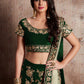Rajwada Women Dark Green Embroidered Semi Stitched Lehenga With Unstitched Blouse