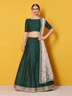 Rajwada Green Embellished Art Silk Semi Stitched Lehenga With Blouse For Women