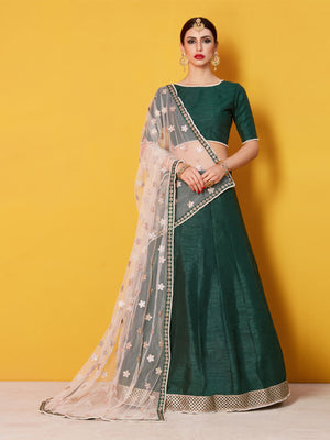 Rajwada Green Embellished Art Silk Semi Stitched Lehenga With Blouse For Women