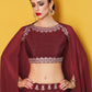 Rajwada Women Maroon Embroidered Semi Stitched Lehenga With Unstitched Blouse