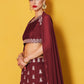 Rajwada Women Maroon Embroidered Semi Stitched Lehenga With Unstitched Blouse
