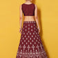 Rajwada Women Maroon Embroidered Semi Stitched Lehenga With Unstitched Blouse