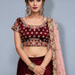 Rajwada Women Maroon Embroidered Semi Stitched Lehenga With Unstitched Blouse