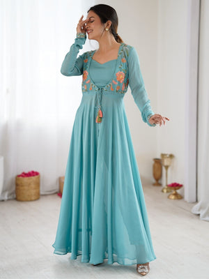 Rajwada Sky Blue Georgette Embroidered Gown For Women