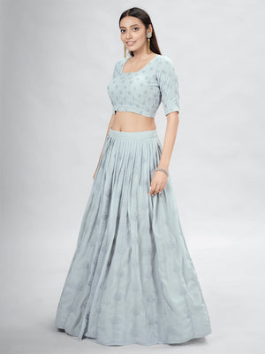 Rajwada Grey Georgette Printed Semi Stitched Lehenga With Unstitched Blouse For Women