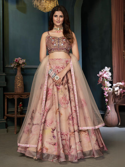 Rajwada Multicolor Organza Printed Stitched Lehenga With Blouse For Women