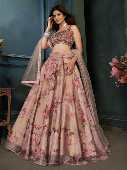 Rajwada Multicolor Organza Printed Stitched Lehenga With Blouse For Women