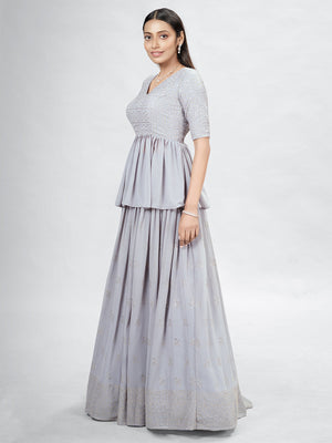 Rajwada Grey Georgette Printed Semi Stitched Lehenga With Unstitched Blouse For Women