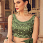 Rajwada Olive Chinon Embellished Semi Stitched Lehenga With Unstitched Blouse For Women