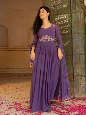 Rajwada Dusty Purple Georgette Sequins Embroidered Stitched Gown For Women