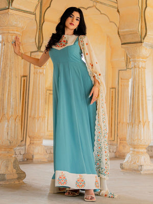 Rajwada Sky Blue Georgette Sequins Embroidered Stitched Gown For Women