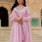 Rajwada Light Pink Georgette Thread Embroidered Stitched Gown For Women