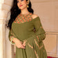 Rajwada Olive Green Georgette Embroidered Stitched Gown For Women