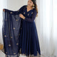 Rajwada Navy Blue Georgette Embroidered Stitched Kurta Set For Women