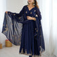Rajwada Navy Blue Georgette Embroidered Stitched Kurta Set For Women
