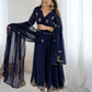 Rajwada Navy Blue Georgette Embroidered Stitched Kurta Set For Women