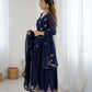 Rajwada Navy Blue Georgette Embroidered Stitched Kurta Set For Women