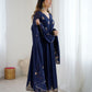 Rajwada Navy Blue Georgette Embroidered Stitched Kurta Set For Women