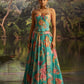 Rajwada Turquoise Georgette Printed Stitched Lehenga For Women