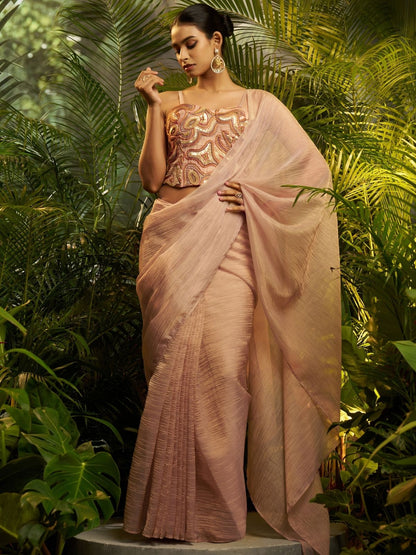 Rajwada Peach Silk Blend Solid Saree For Women