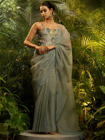 Rajwada Olive Green Silk Blend Solid Saree For Women