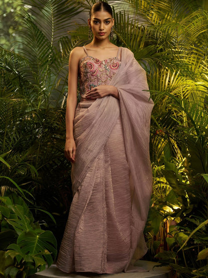 Rajwada Lavender Silk Blend Solid Saree For Women