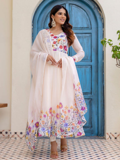 Rajwada Off White Georgette Solid Stitched Anarkali Kurta Set For Women