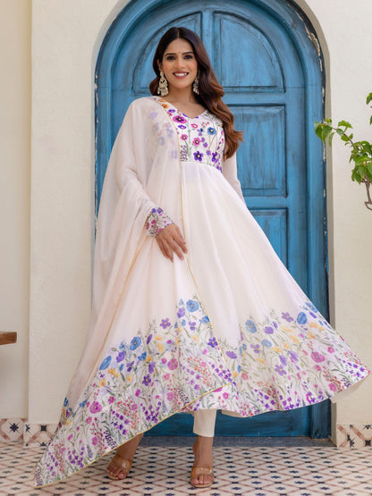Rajwada Off White Georgette Solid Stitched Anarkali Kurta Set For Women