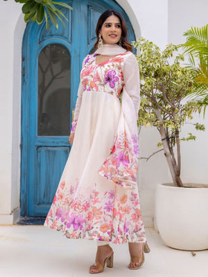 Rajwada Off White Georgette Solid Stitched Anarkali Kurta Set For Women