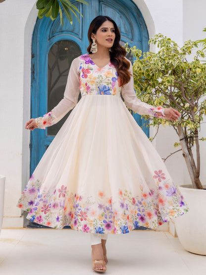 Rajwada Off White Georgette Solid Stitched Anarkali Kurta Set For Women