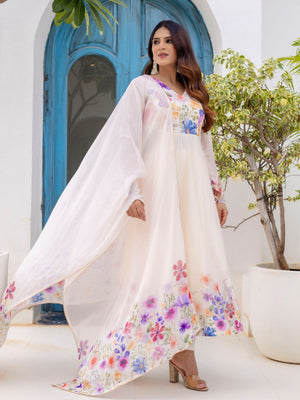 Rajwada Off White Georgette Solid Stitched Anarkali Kurta Set For Women
