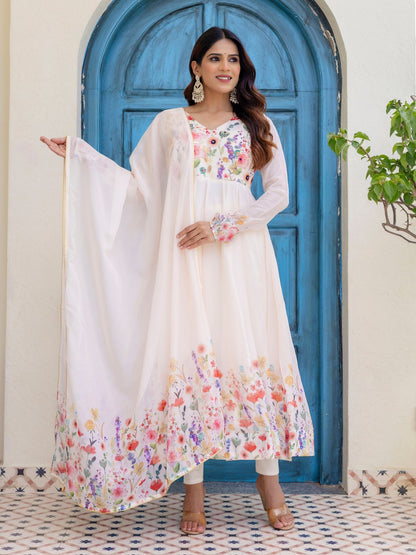 Rajwada Off White Georgette Solid Stitched Anarkali Kurta Set For Women