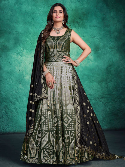 Rajwada Green Georgette Embellished Stitched Gown For Women