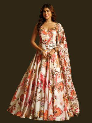 Rajwada Off White Georgette Semi Stiched Lehanga For Women