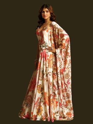 Rajwada Off White Georgette Semi Stiched Lehanga For Women