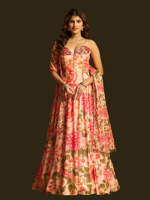 Rajwada Multicolor Georgette Semi Stiched Lehanga For Women