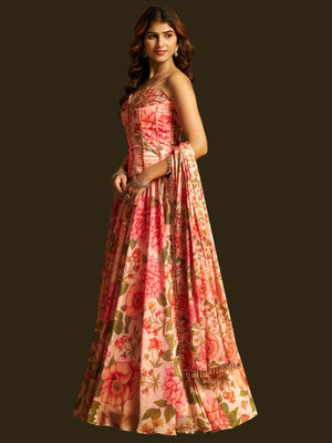 Rajwada Multicolor Georgette Semi Stiched Lehanga For Women