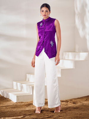 Rajwada Purple Silk Blend Embroidered Top For Women