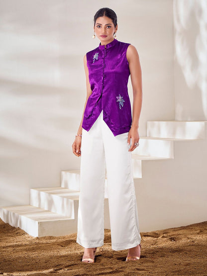 Rajwada Purple Silk Blend Embroidered Top For Women