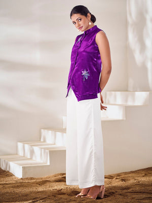 Rajwada Purple Silk Blend Embroidered Top For Women