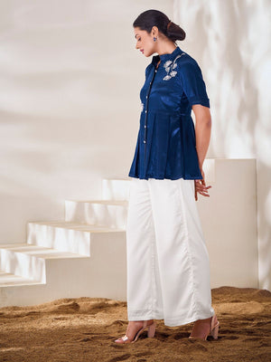 Rajwada Blue Silk Blend Embroidered Top For Women
